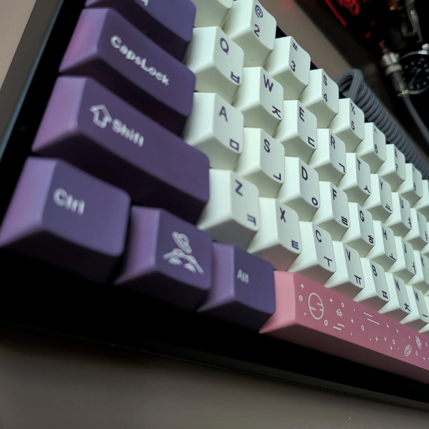 Purple Cherry Keycaps Dye Sub German Korean Spanish Arabic French Russian ISO ANSI Big Set Key Caps For Mechanical Keyboard