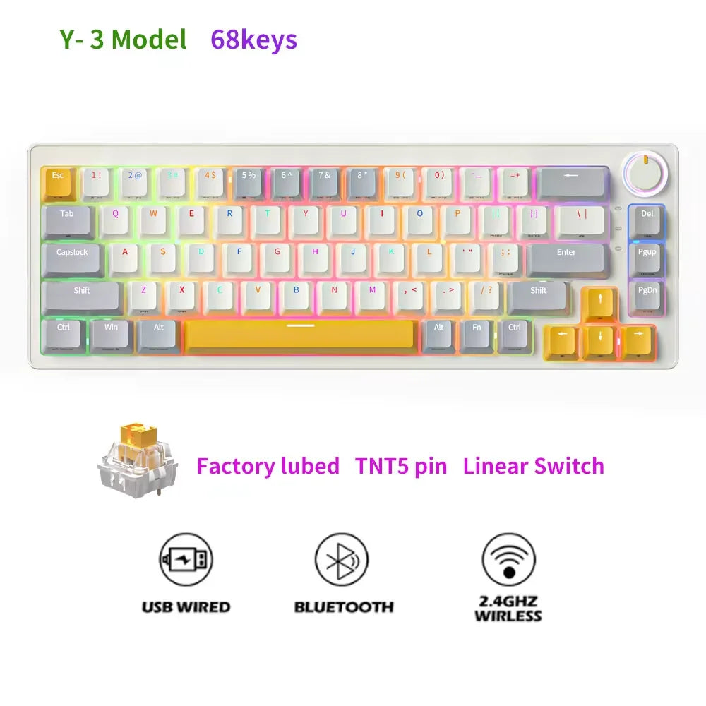 FuryCube ZA68 Pro(EN/RU)  68 Keys Mechanical Keyboard Hot Swappable 3 Modes PBT RGB 65% Gaming Keyboards Linear Switch