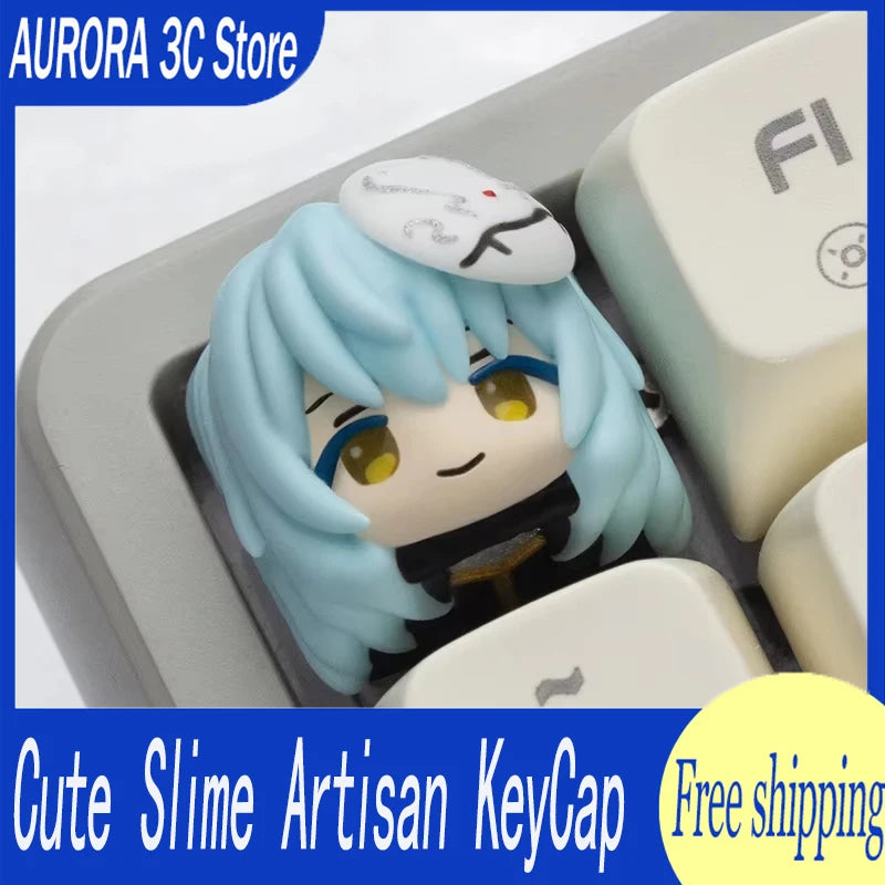 Cute Slime Artisan KeyCap For Mechanical Keyboard Accessories Custom Handmade Resin Keyboard Cap Rimuru Tempest Anime Key Cap