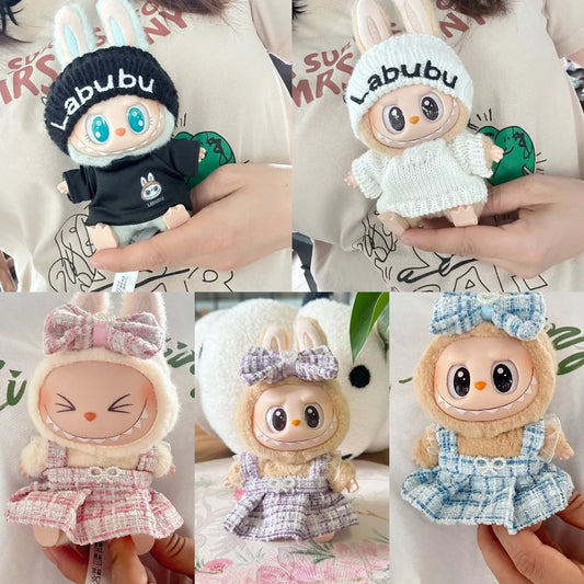 17cm Labubu I II Idol Dolls Cute Mini Plush Doll'S Clothes Korea Kpop Exo Idol Dolls DIY Accessories Pink Skirt Gifts New Style