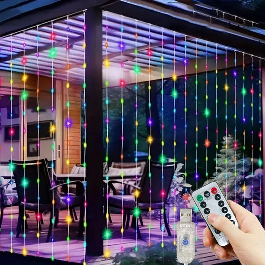 6/4/3M LED Curtain Lights with USB 8 Modes Remote Control,for Christmas,Wedding Party,Wall,Home Window,Fairy Garden Decorations