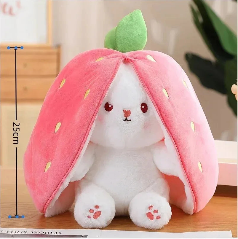 Kawaii Fruit Transfigured Bunny Plush Toy Cute Carrot Strawberry Turn Into Rabbit Plush Cosplay Toy Kids Birthday Christmas Gift