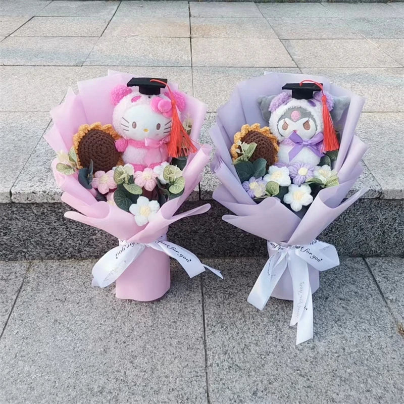 Graduation Hello Kitty Kuromi My Melody Cinnamoroll Plush Sunflower Bouquet Gift Valentine's Day Xmas Girl Friend  Gifts