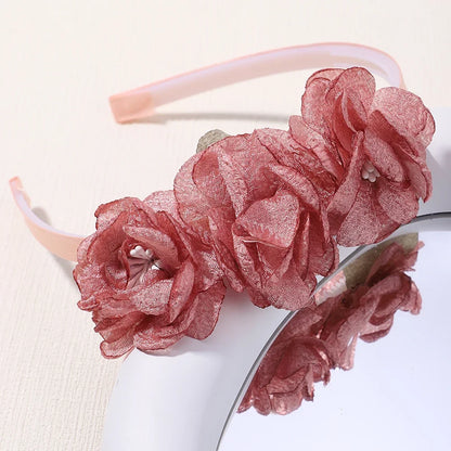 Handmade Head Flower Girls Headbands Baby Hairband Pearl Feather Wedding Princess Kids Dance Party Headwear Newborn Accessories