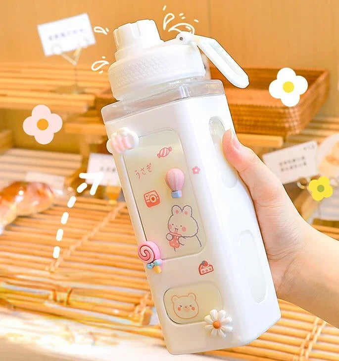 700ml Cute Water Bottle for Girls with Straw and Stickers Plastic Juice Cup Portable Kawaii Tumbler Children's Drinkware