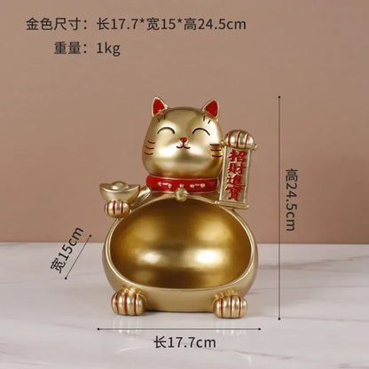 Lucky Cat Storage Bowl, Decorative Key Holder, Foyer Ornament, Desktop Organizer, Creative Home Decor Accessory