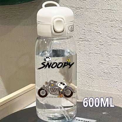 Snoopy Straw Water Cup Portable Plastic 600/400ML Charlie Browns Transparent Outdoor Large Capacity Sport Cute Water Bottle