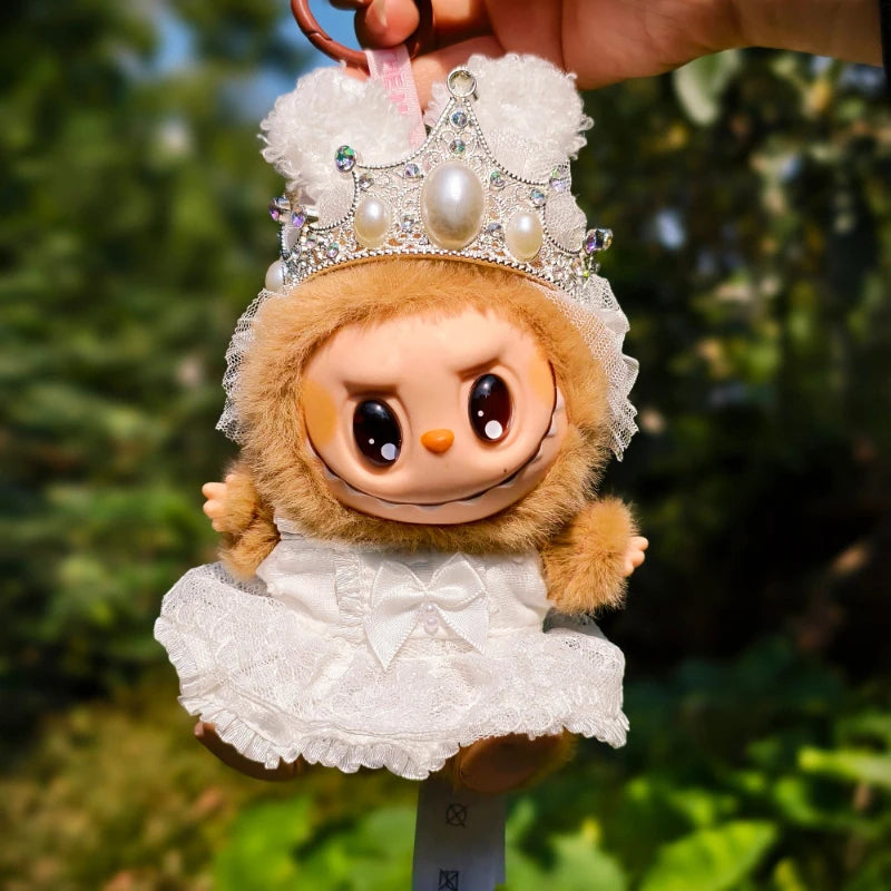 17cm Labubu Idol Dolls Retro Crown Headwear Princess Queen Wedding Dress Cute Korea Kpop Exo Hoodie Plush Doll's Accessories