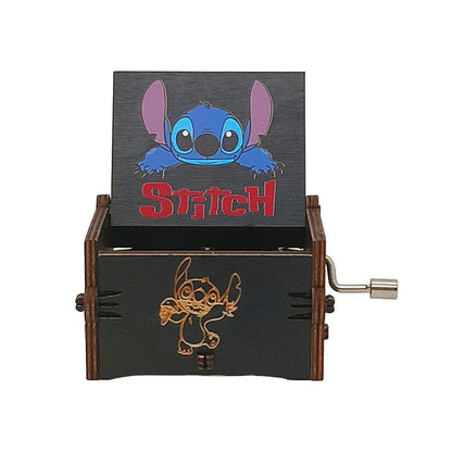 Disney Stitch Music Box Cute Cartoon Wooden Vintage Hand-Cranked Musical Box Children Presents Birthday Christmas Gifts