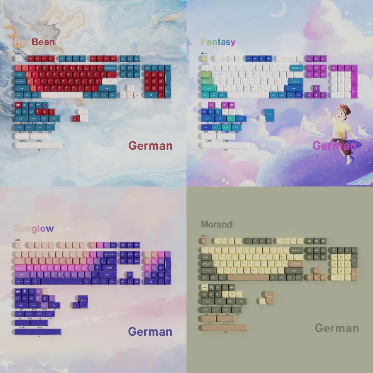 German Keycaps MOA PBT Keycap 5-sided Dye Sublimation DE Key Caps For Cherry Mx Switch Mechanical Keyboard ISO Layout Keyboard