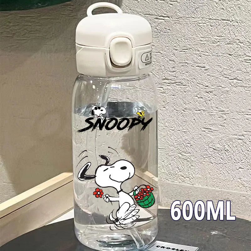 Snoopy Straw Water Cup Portable Plastic 600/400ML Charlie Browns Transparent Outdoor Large Capacity Sport Cute Water Bottle