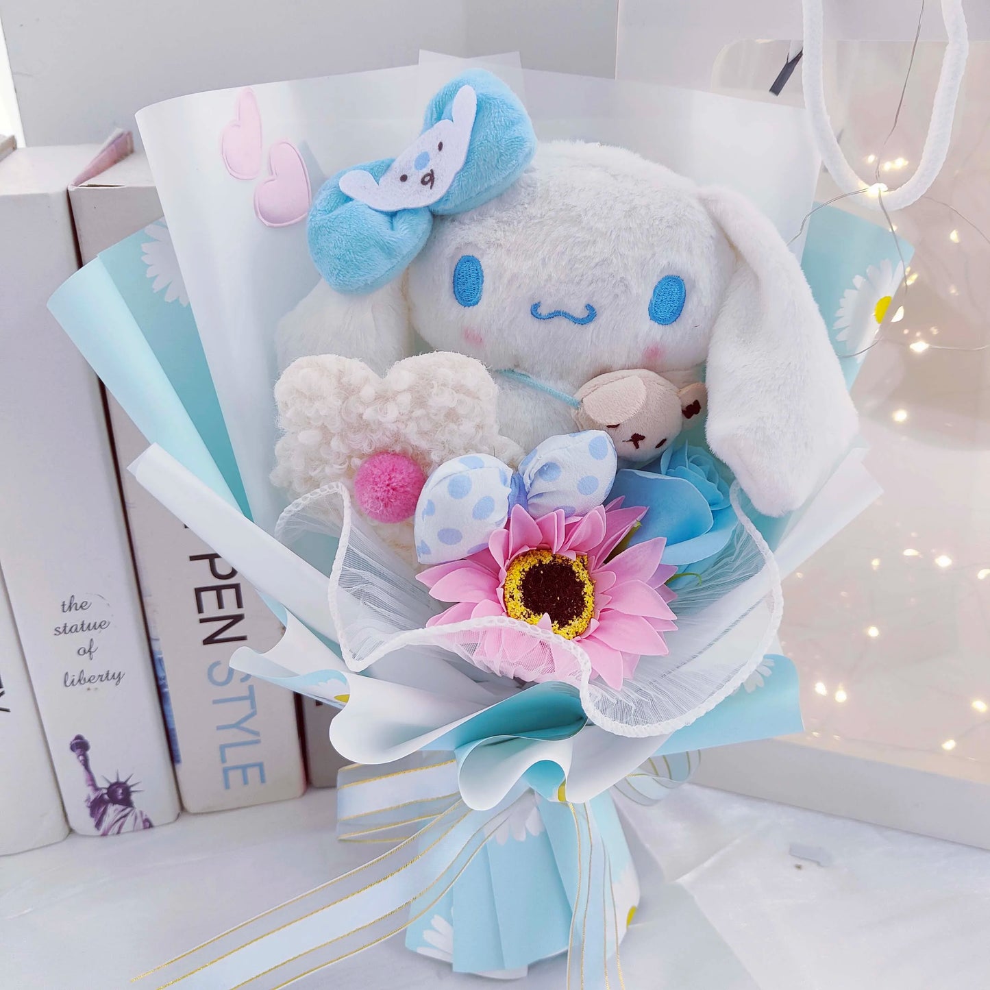 Cartoon My Melody Kuromi Cinnamoroll Kt Cat Plush Doll Holding Flower Bouquet Valentine's Day Christmas Graduation Birthday Gift