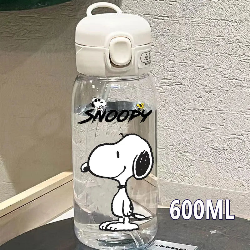 Snoopy Straw Water Cup Portable Plastic 600/400ML Charlie Browns Transparent Outdoor Large Capacity Sport Cute Water Bottle