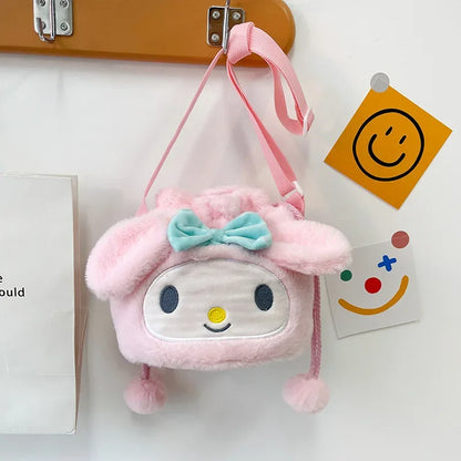 Sanrio Plush Bag Kawaii Crossbody Bag Kuromi Hello Kitty Storage Makeup Backpack