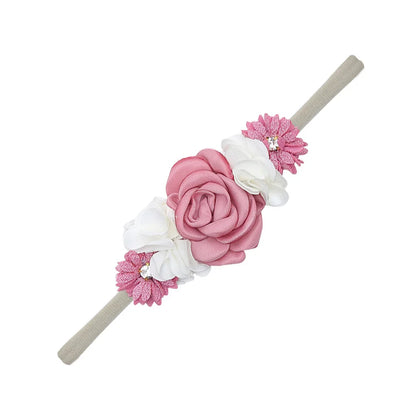 5Pcs/Lot Artificial Flower Baby Headband Newborn Boys Girls Fake Floral Nylon Hair Bands Princess Rhinestone Hair Accessories