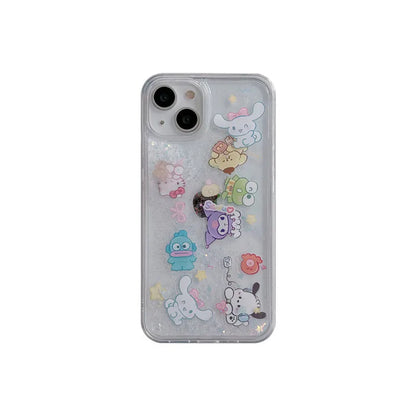 Sanrio Hello Kitty Pochacco Kuromi Melody Bling Glitter Quicksand Phone Case For iPhone 15 14 Plus 13 12 11 Pro Max Clear Cover