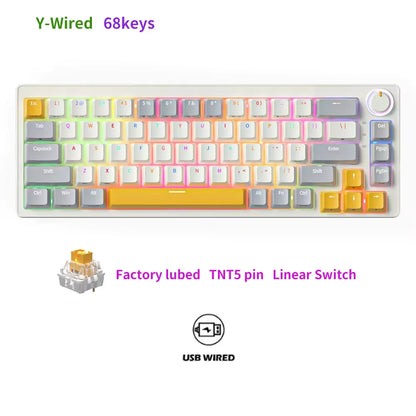 FuryCube ZA68 Pro(EN/RU)  68 Keys Mechanical Keyboard Hot Swappable 3 Modes PBT RGB 65% Gaming Keyboards Linear Switch