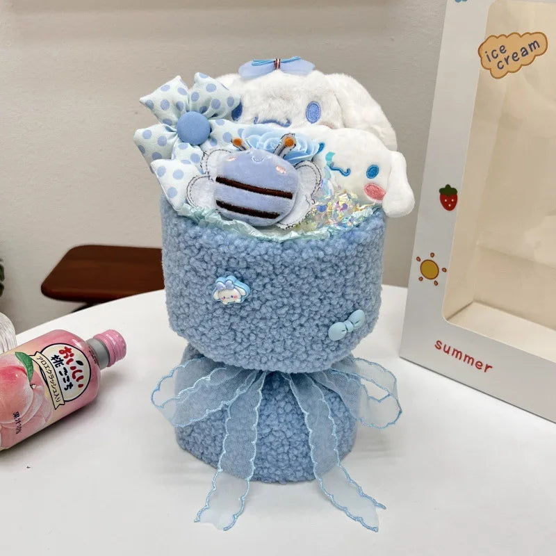 Cute Sanrio Bouquet Hello Kitty Plush Doll Flower Cartoon Cinnamoroll Kuromi My Melody Toys Flower Girl&Child Holiday Gifts