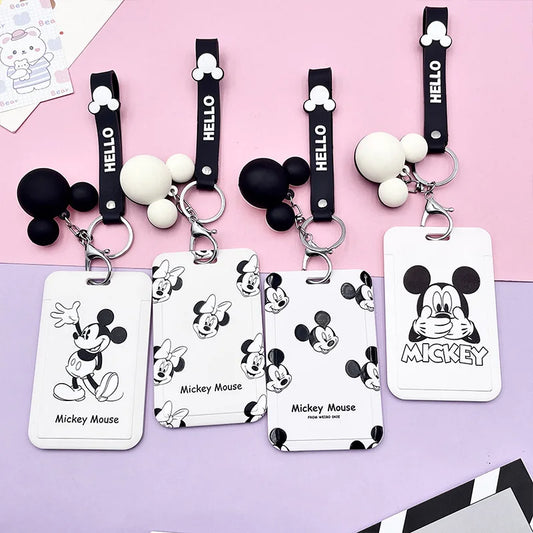 28 Colors Black White Mickey Head Lanyard Credit Card ID Holder Bag Student Unisex Bank Bus Business Card Cover Badge Holders