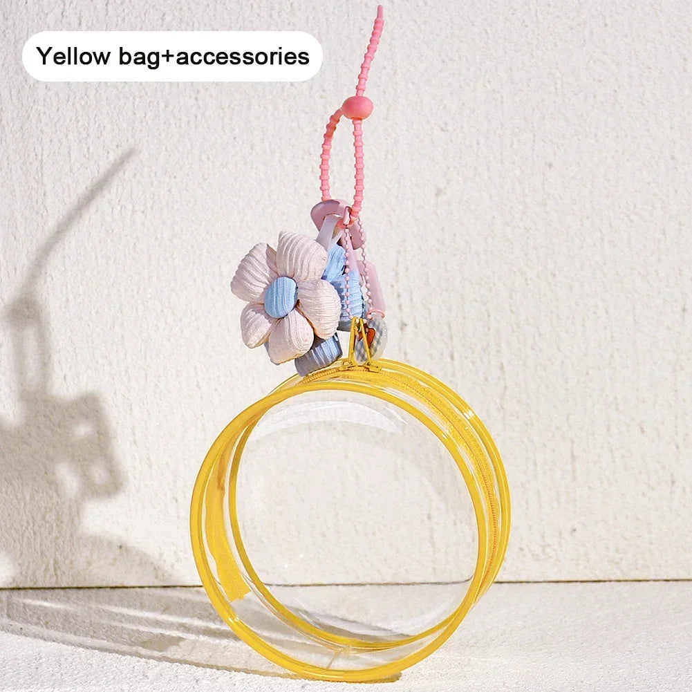 12/14cm Multi-color Doll Storage BagTransparent Round Doll Bag Circular Hanging Outdoor Doll Display Bag with Keychain