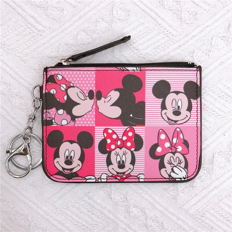 High Quanlity Cartoon Mickey Minnie PU Leather Card Holder Women Girls Zipper Change Purse Girls Mini Key Card Bag With Keychain