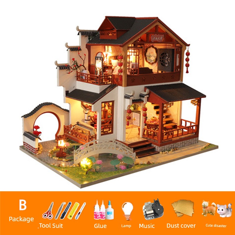 Creative Retro Chinese Style DIY Cottage Japanese Style House C Courtyard Model Hand-Assembled Female Birthday Christmas Gift