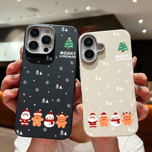 Leather Texture Christmas New Year Case For iPhone 16 15 Pro Max 14 16 Plus 13 12 Pro Max 11 Shockproof Soft TPU Phone Cover