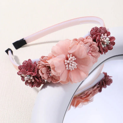 Handmade Head Flower Girls Headbands Baby Hairband Pearl Feather Wedding Princess Kids Dance Party Headwear Newborn Accessories