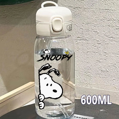 Snoopy Straw Water Cup Portable Plastic 600/400ML Charlie Browns Transparent Outdoor Large Capacity Sport Cute Water Bottle