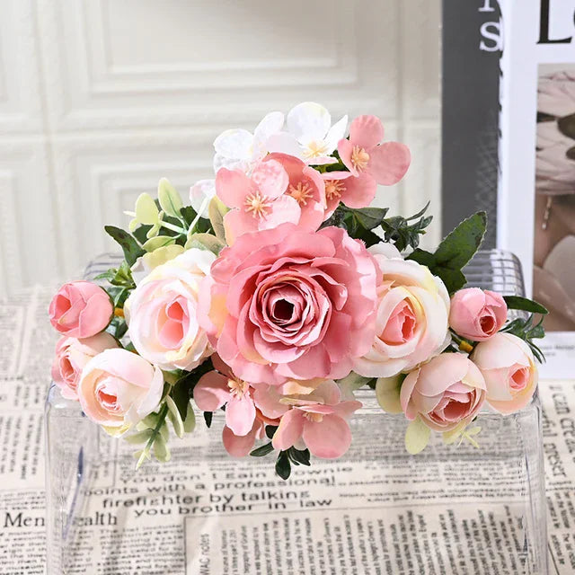 7 Heads Artificial Peony Flowers Silk Rose Hydrangea Bride Bouquet Home Room Table Decoration Party Wedding Christmas Fake Plant