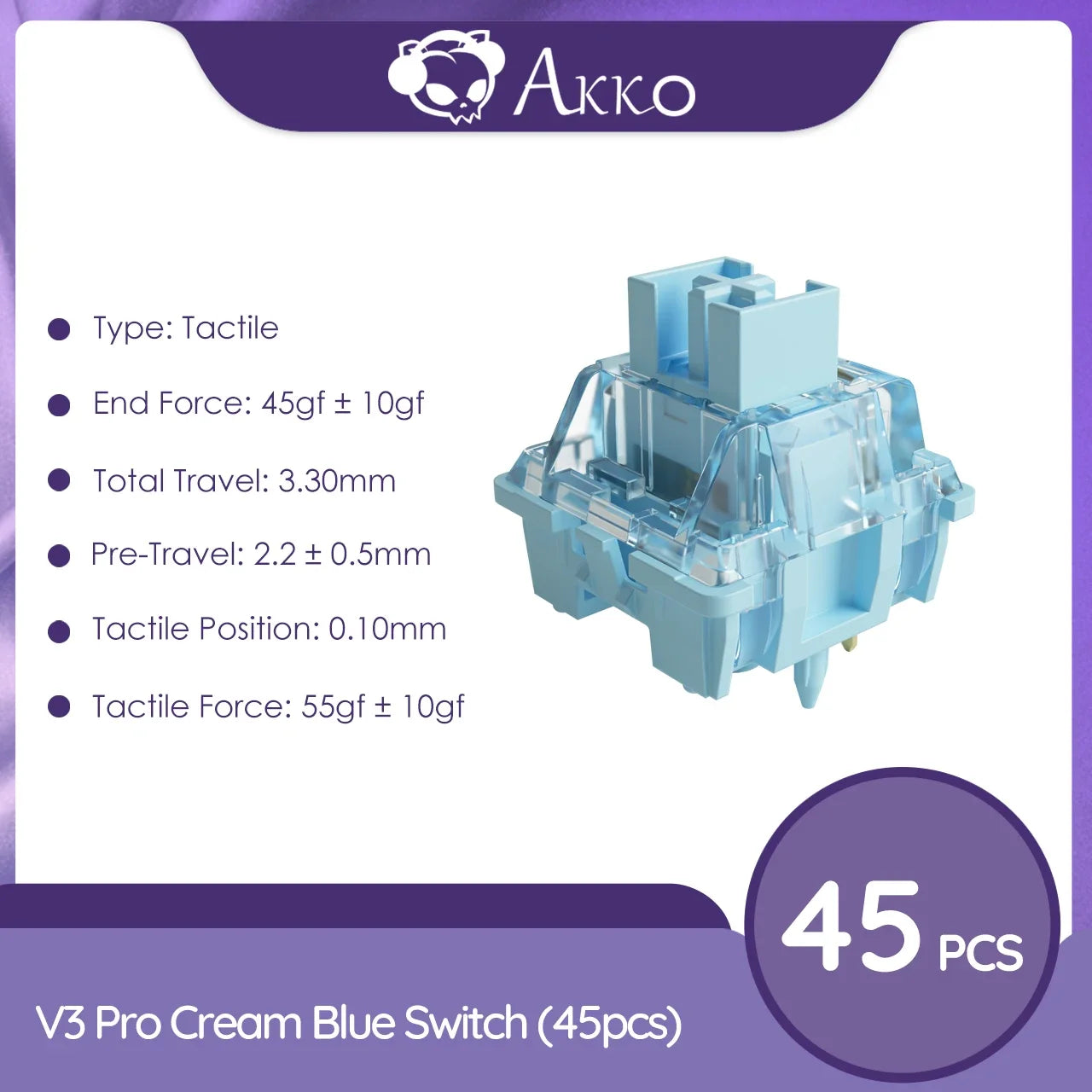 New Akko V3 Pro Mechanical Keyboard (45 Pcs) with MX  Cream Blue Switch 5 Pin 45gf Tactile Switch with Dustproof Stem Key Caps