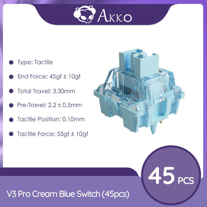 New Akko V3 Pro Mechanical Keyboard (45 Pcs) with MX  Cream Blue Switch 5 Pin 45gf Tactile Switch with Dustproof Stem Key Caps