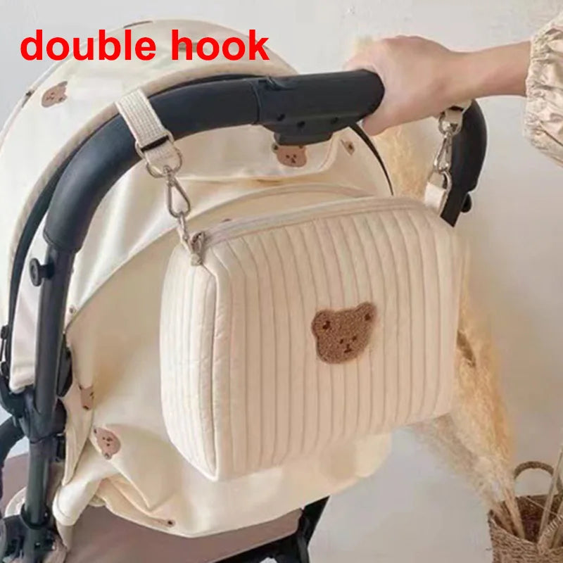 Korean Bear Embroidery Baby Diaper Bag for Stroller Mommy Bag Reusable Newborn Care Nursery Organizer Nappy Changing Bag for Mom