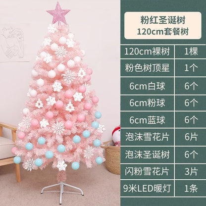 Artificial Pink Christmas Tree 150 180 CM Pine Branches Christmas Tree Set LED Lights Sturdy Tripod PVC Christmas Tree Decor