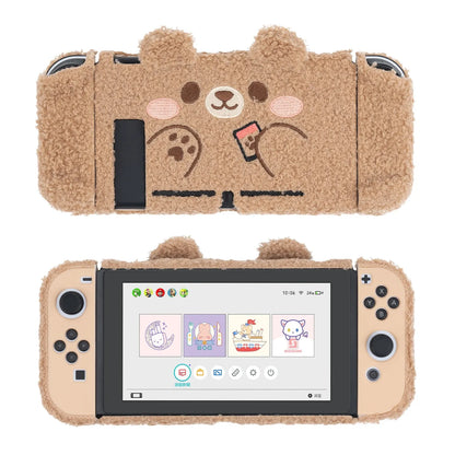 Geekshare Winter Plush Protective Shell Compatible with Nintendo Switch or Switch Oled Cute Bear Bunny Elk Case Christmas Gift