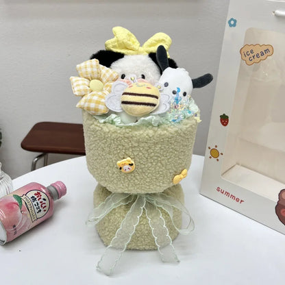 Cute Sanrio Bouquet Hello Kitty Plush Doll Flower Cartoon Cinnamoroll Kuromi My Melody Toys Flower Girl&Child Holiday Gifts