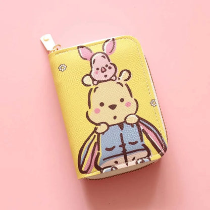 Cute Mickey Minnie Organ Card Bag PU Leather Wallet Cartoon Business Card Case Credit Card Holder Mini Zipper Clutch Bag