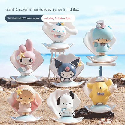 New Arrival Sanrio Pacha Dog Holiday Beach Series Fashion Play Blind Box Hand-Made Desktop Decoration Cake Decoration for Girls