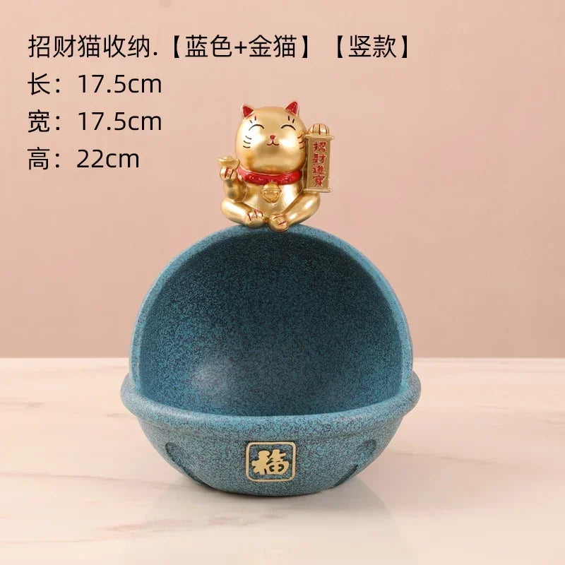 Lucky Cat Storage Bowl, Decorative Key Holder, Foyer Ornament, Desktop Organizer, Creative Home Decor Accessory