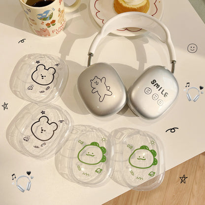 Cartoon Animal Line Graffiti Ins Smile Happy Cute Crystal Cover For Apple Airpods Max Earphone Case For Airpodmax Protective Box