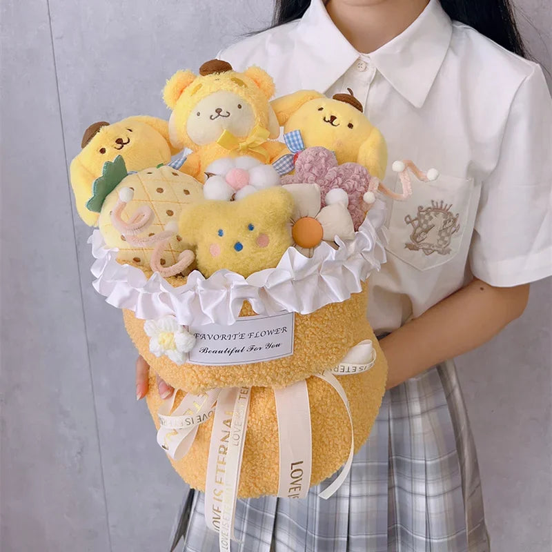 Sanrio Cartoon Pompom Purin Plush Bouquet Anime Cute Plush Doll Toys For Girl Friend Christmas Valentine's Day Christmas Gift