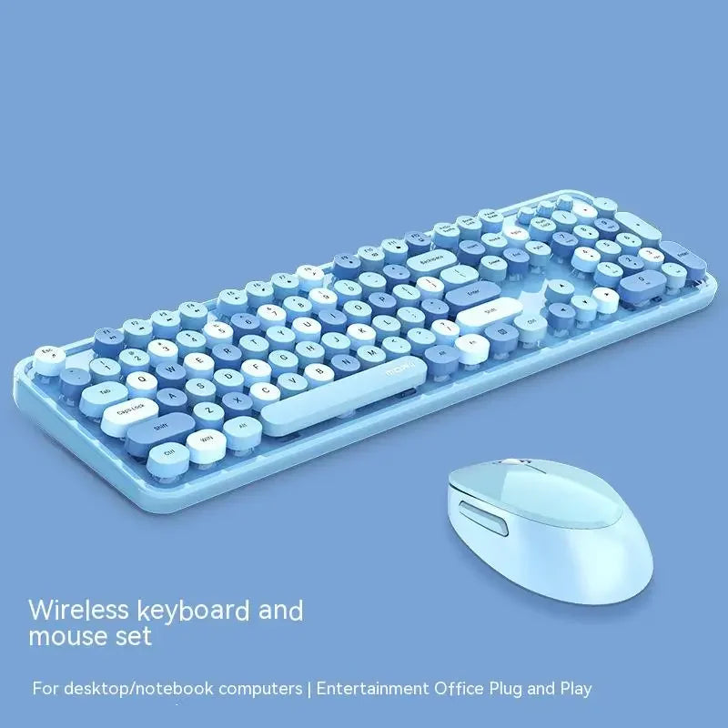 Sweet Wireless Keyboard and Mouse Set for Girls Office Typing Mechanical Hand Feel Keyboard Retro Rainbow