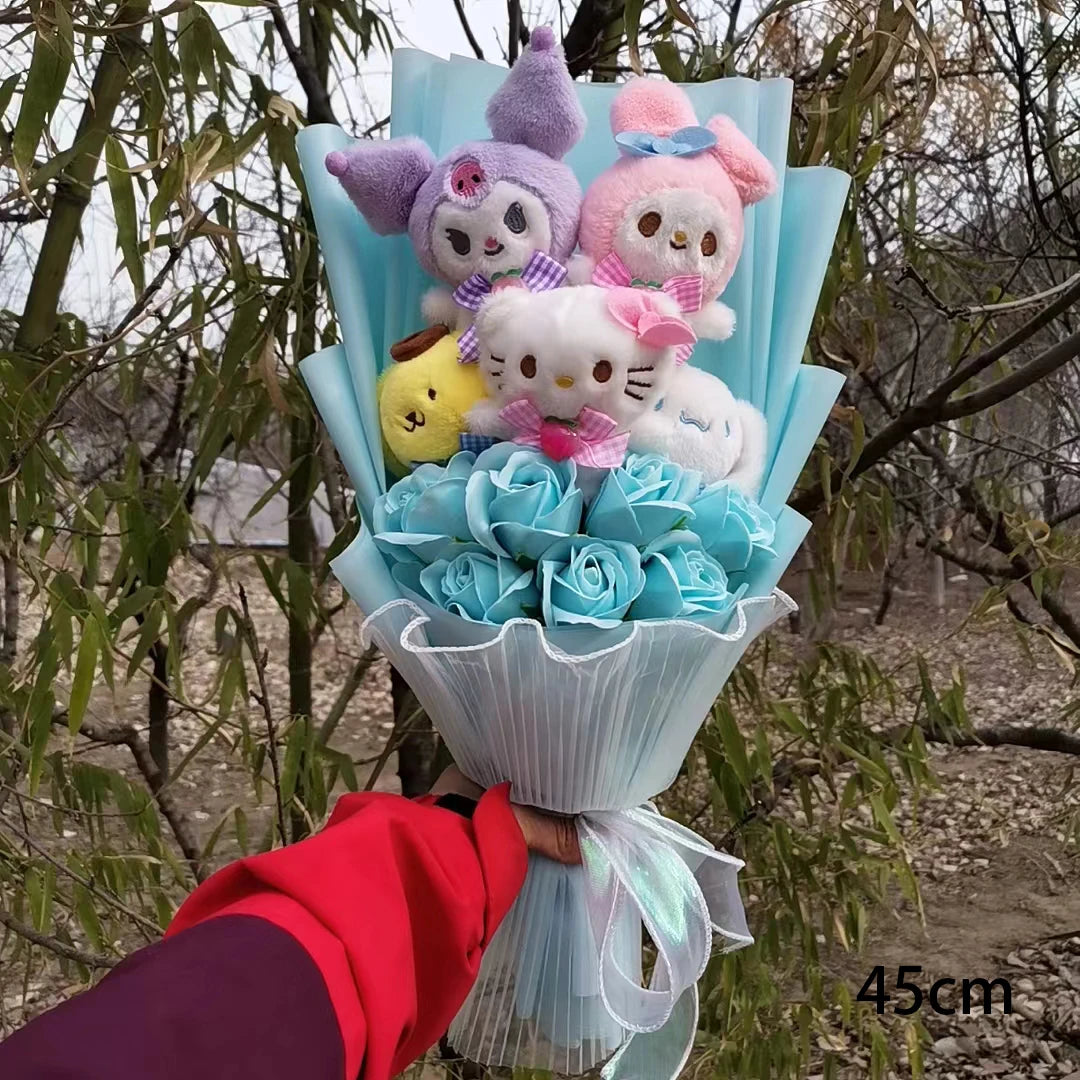 Graduation Bouquet Kuromi My Melody Hello Kitty Cinnamoroll Anime Plush Doll Toy Valentine's Day Girls Birthday Christmas Gift