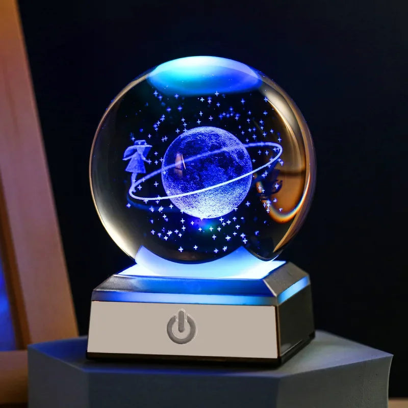 Crystal Ball Night Lights Glowing Planet Galaxy Astronaut 3D Moon Table Lamp USB Atmosphere Lamp Tabletop Decorations Kids Gifts