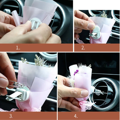 Mini Rose Bouquet Car Air Vent Clip Creative Flowers Mini Bouquet Car Perfume Air Freshener Ornament Car Accessories Interior