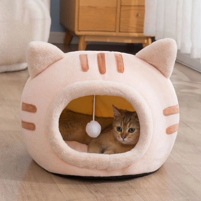 Pet Autumn and Winter New Cat Modelling Kennel Winter Pet Kennel Kitten House Non-slip Foldable Plush Cats Cave Bed Pet Supplies