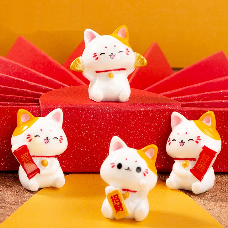 1/6Pcs Lucky Cat Micro Landscape Decoration Mini Figurines Cartoon Cats Potted Landscaping Ornaments Creative Mascot Car Decor