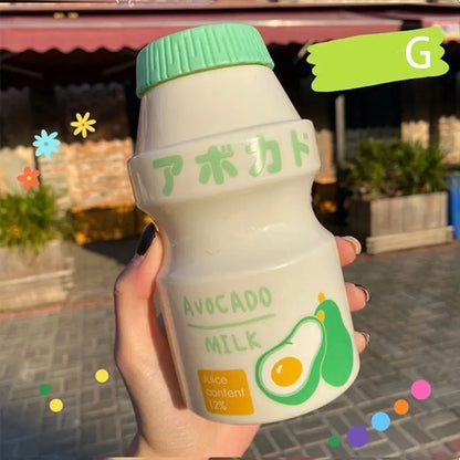 480ml Plastic Cute Water Bottle With Straps Carton Kawaii Tour Fruit Drinking Milk Portable Kids Water Cup