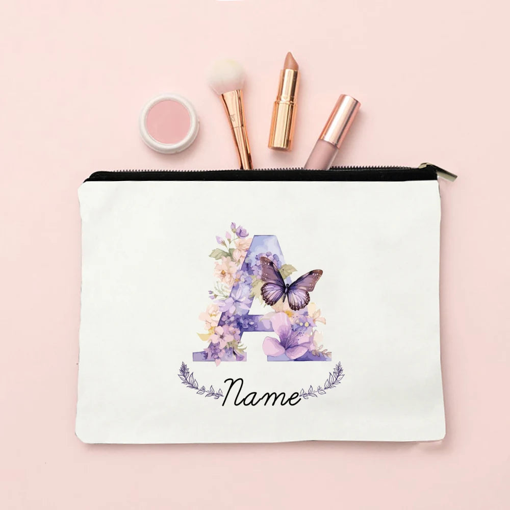 Personalized Initial with Name Makeup Bag for Women A-Z Cosmetic  Bags Girls Travel Toiletry Pouch Wedding Birthday Gift for Her