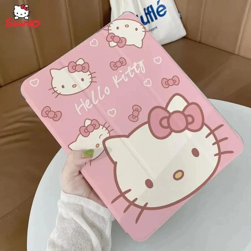 Sanrio Hello Kitty Ipad Protective Cover Tri-Fold Transparent Anime Kawaii KT Print Drop-Proof Waterproof Durable High Value New